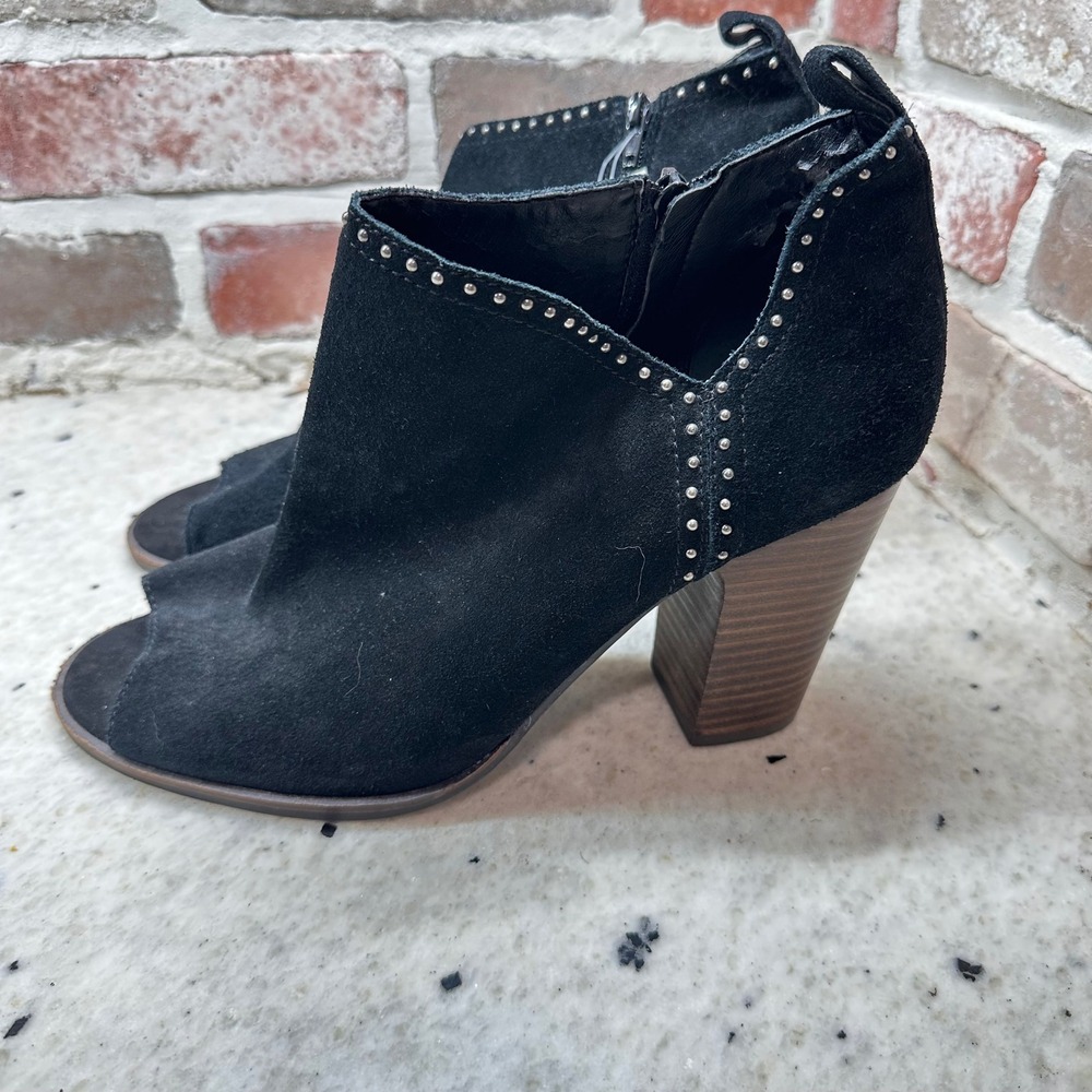 Lucky Brand Lotisha Booties Women Black Suede Studded Peep Toe Heel Edgy 12M